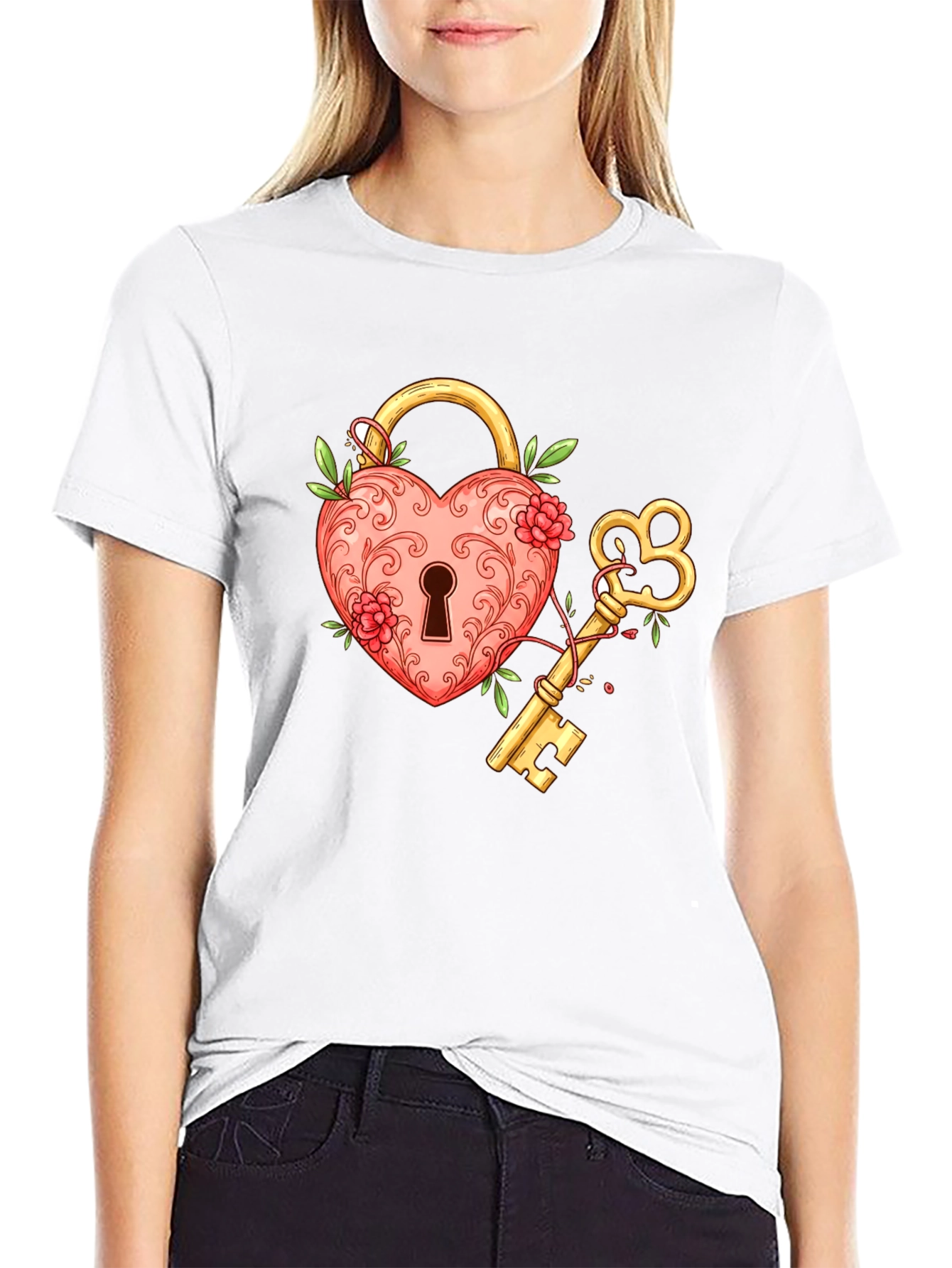 Heart Lock and Key Graphic T-Shirt