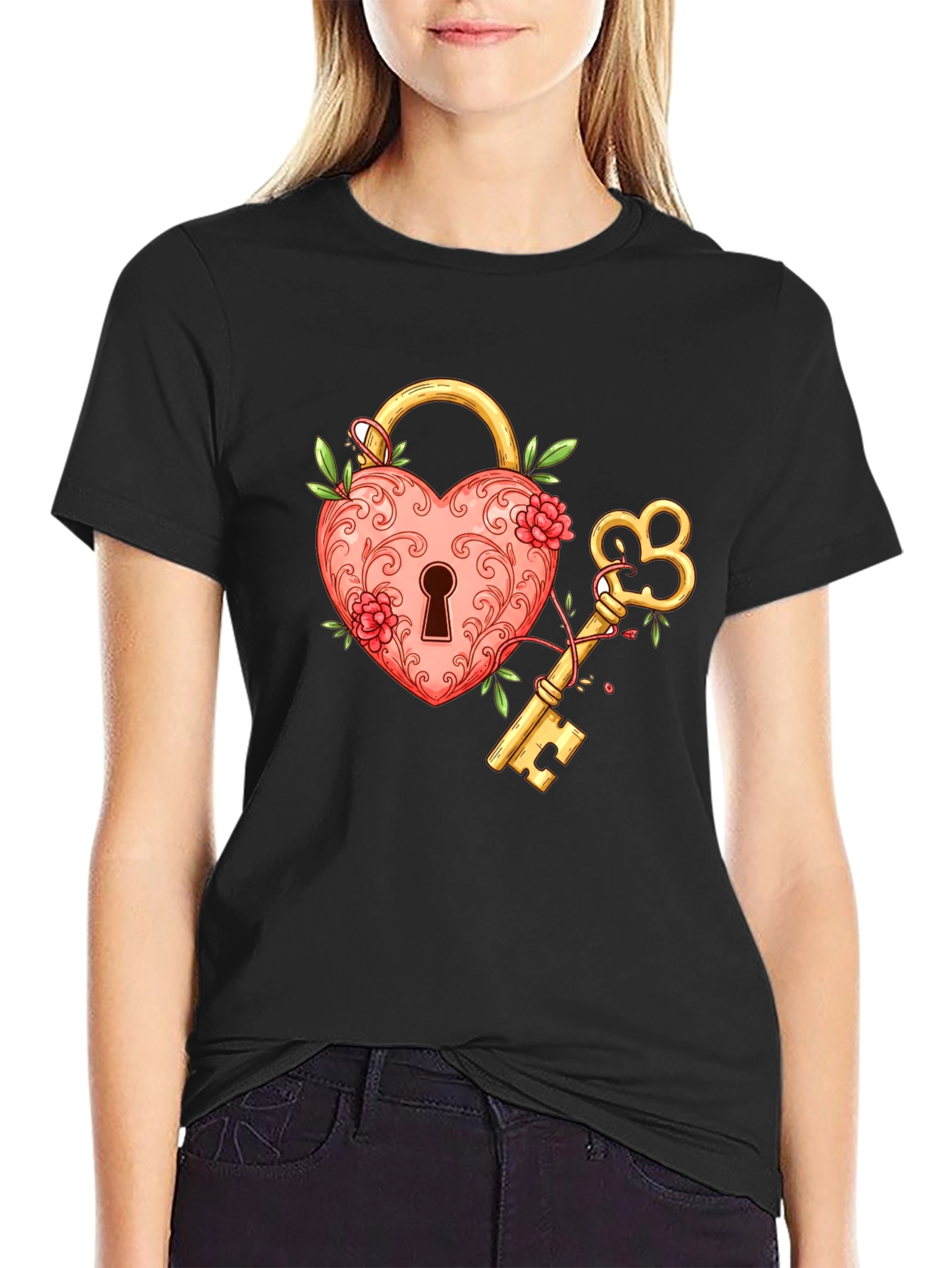 Heart Lock and Key Graphic T-Shirt