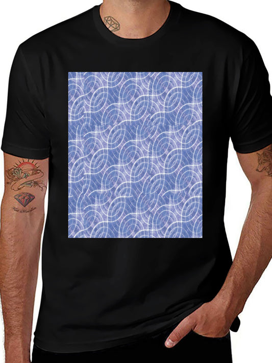 Abstract Blue Circle Pattern Black T-Shirt
