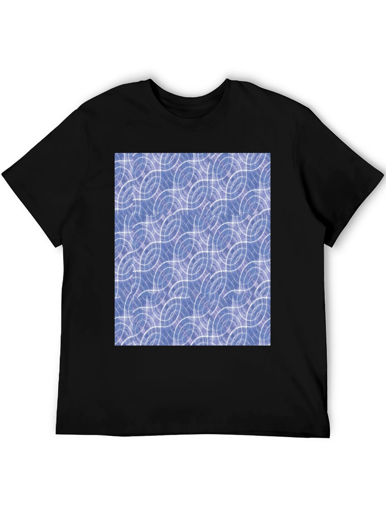 Abstract Blue Circle Pattern Black T-Shirt