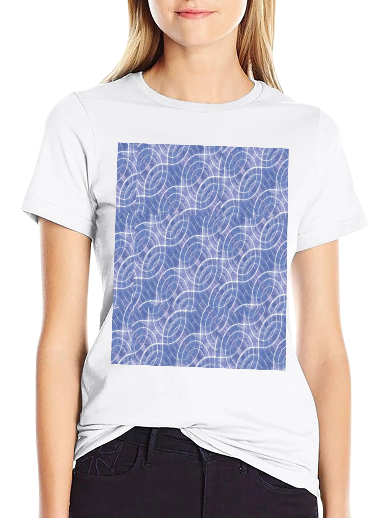 Abstract Blue Circle Pattern Black T-Shirt