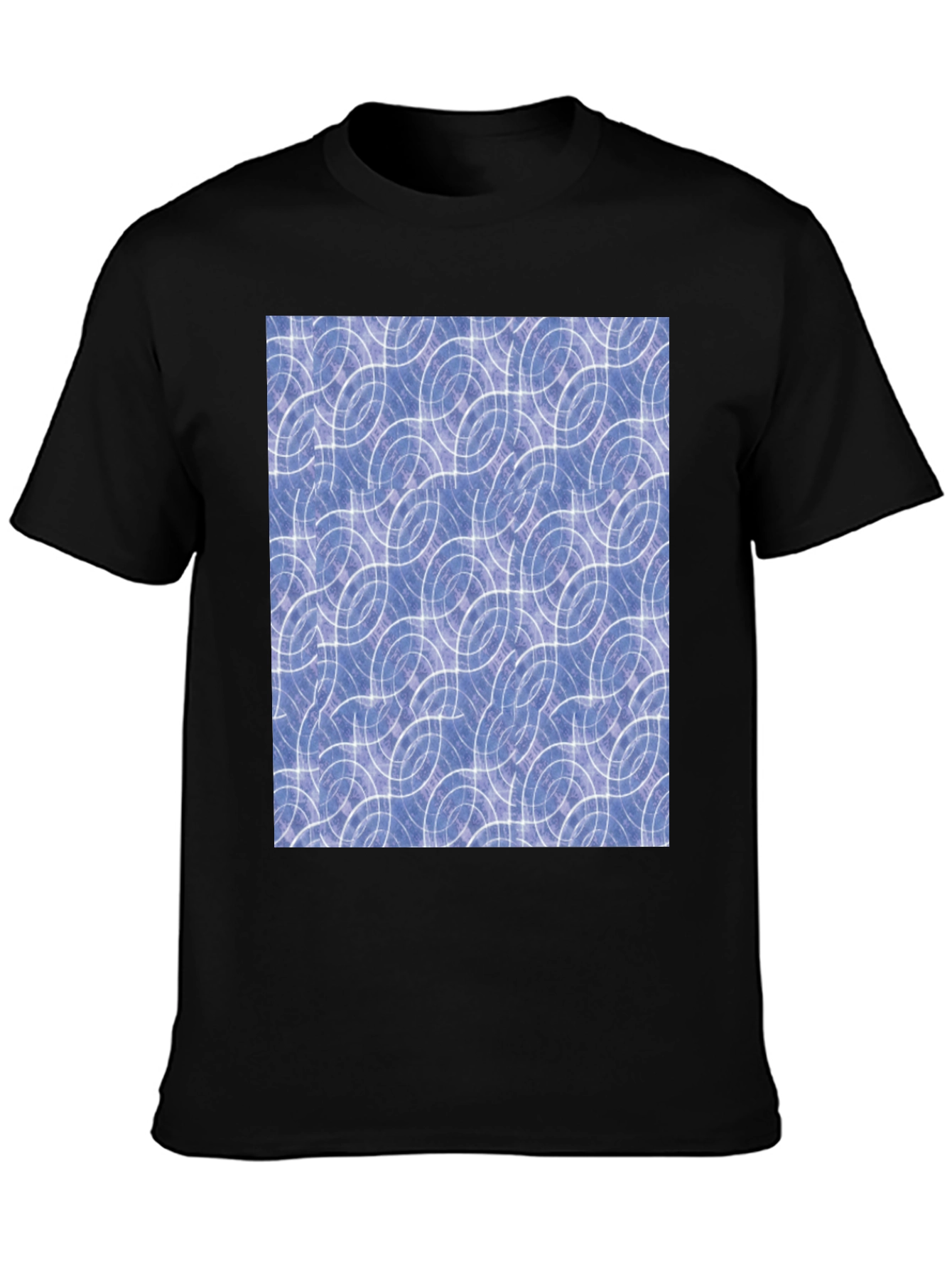 Abstract Blue Circle Pattern Black T-Shirt
