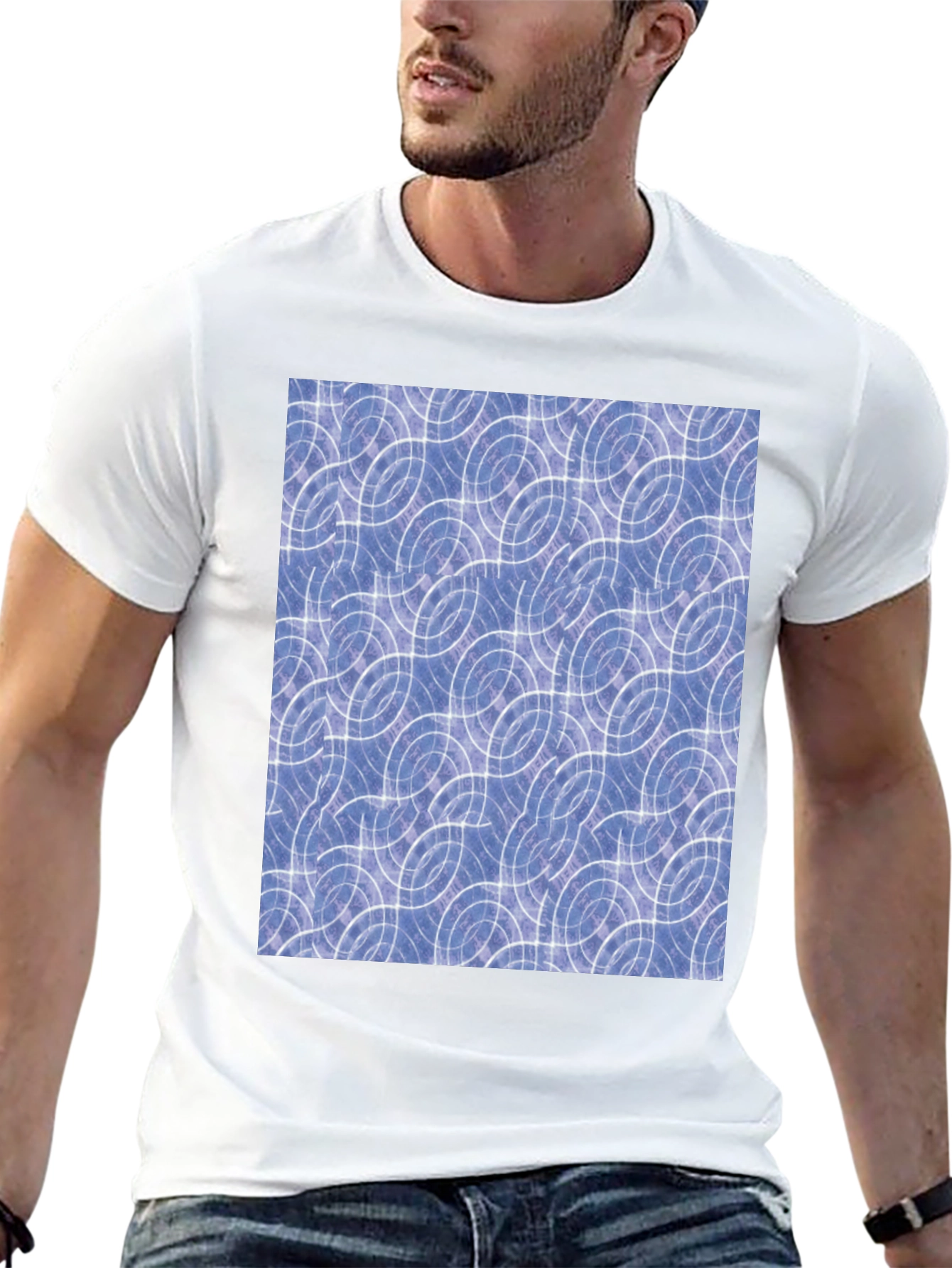 Abstract Blue Circle Pattern Black T-Shirt