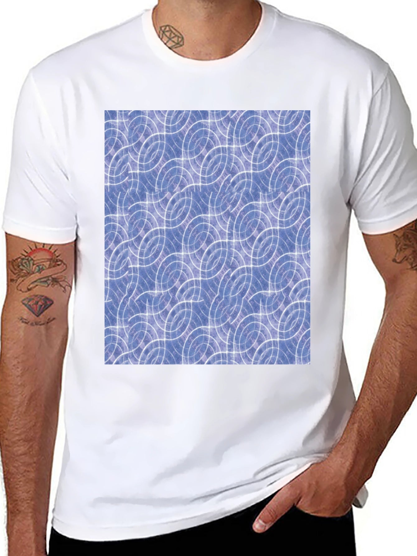 Abstract Blue Circle Pattern Black T-Shirt