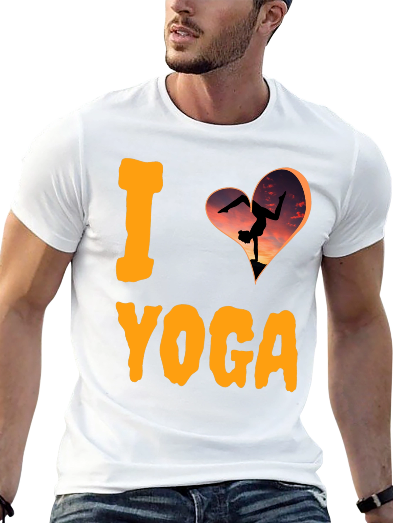 I Love Yoga T-Shirt: Sunset Handstand Design