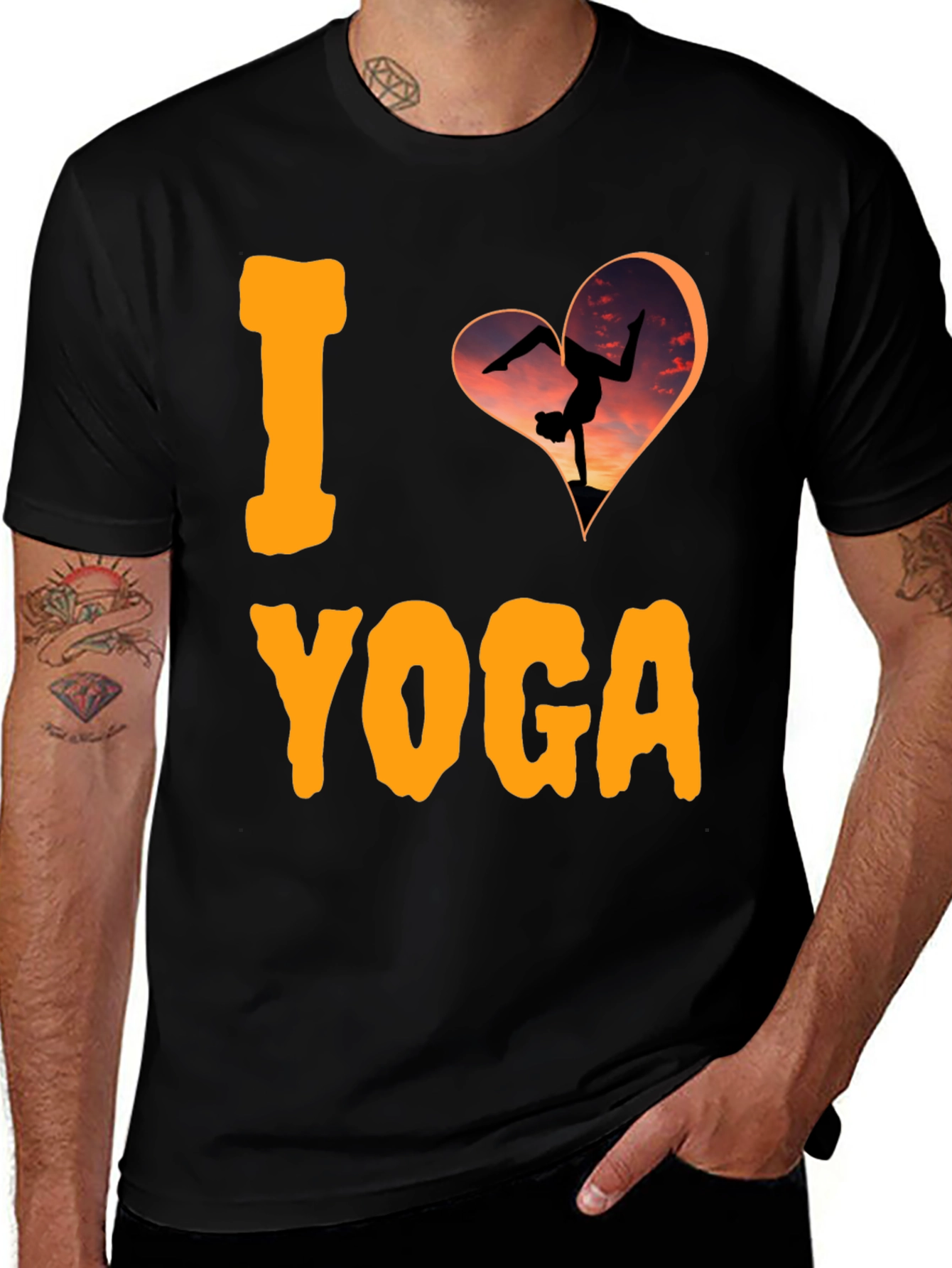 I Love Yoga T-Shirt: Sunset Handstand Design