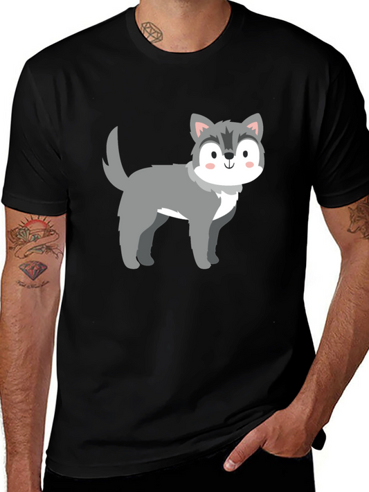 Cute Cartoon Wolf Black T-Shirt