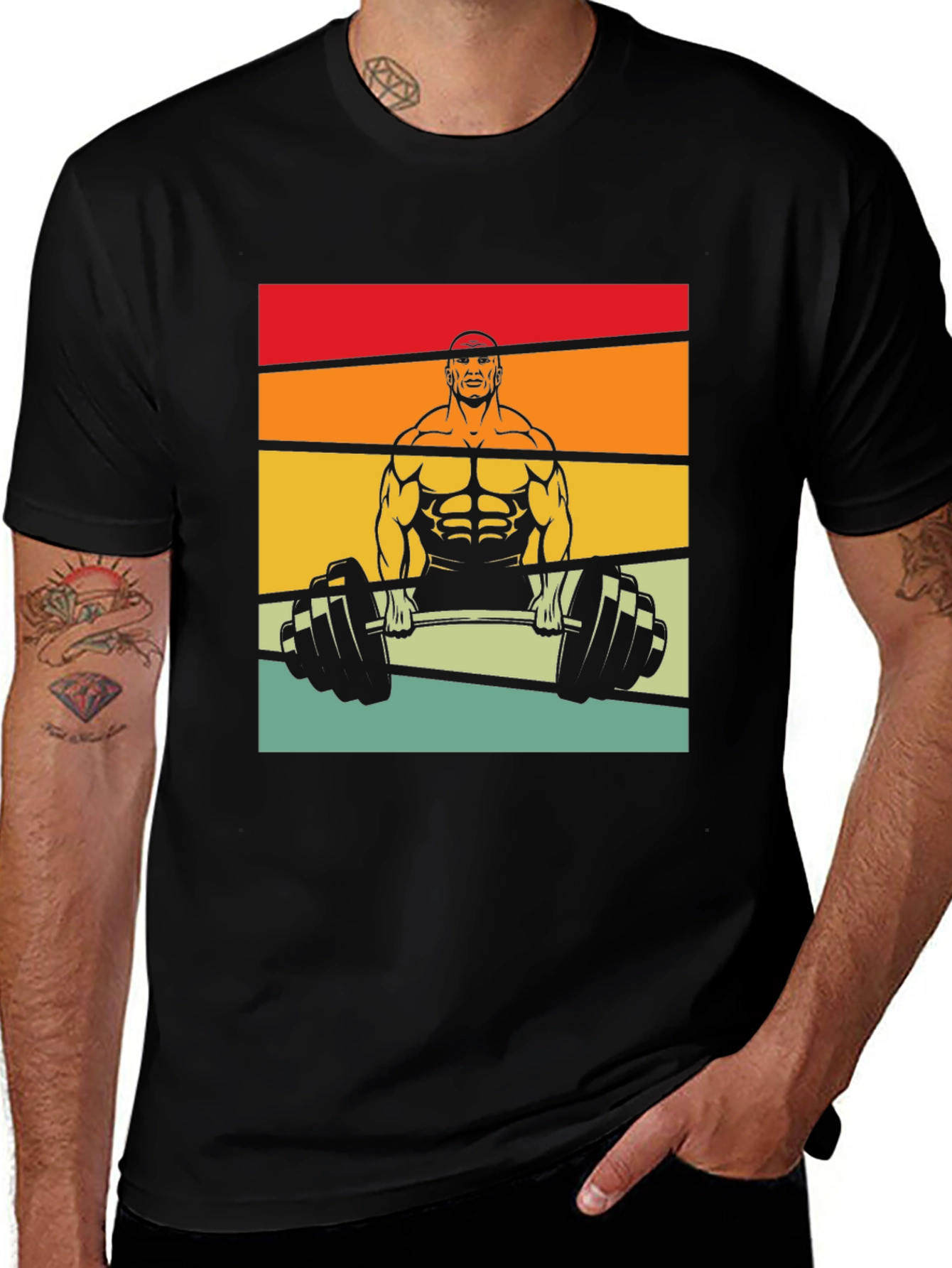 Retro Bodybuilder Graphic Tee - Black
