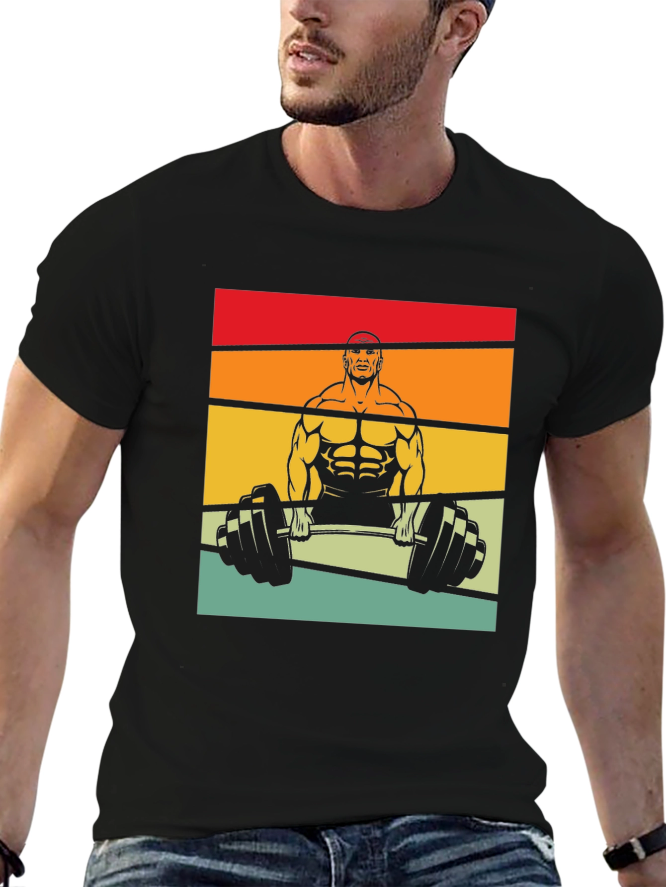 Retro Bodybuilder Graphic Tee - Black