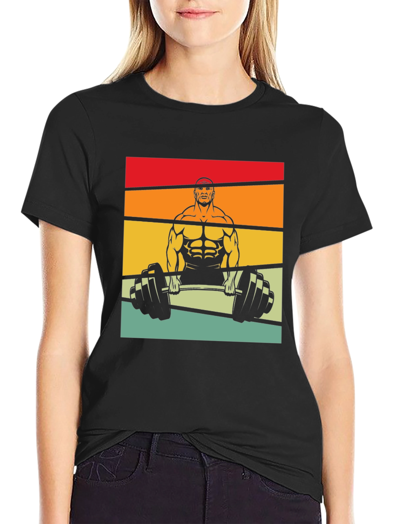 Retro Bodybuilder Graphic Tee - Black