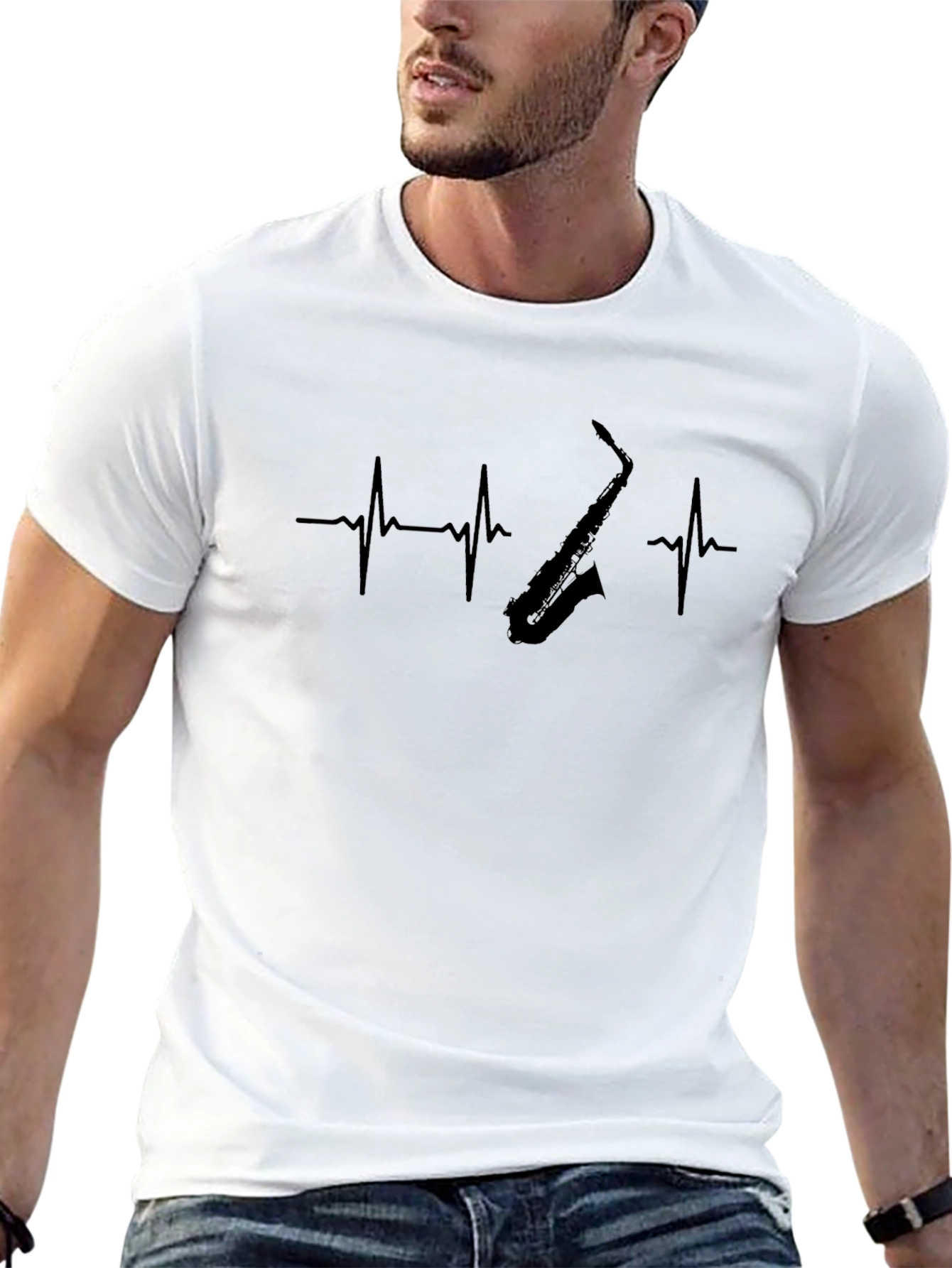 Saxophone Heartbeat Graphic Tee - Music Lover Shirt