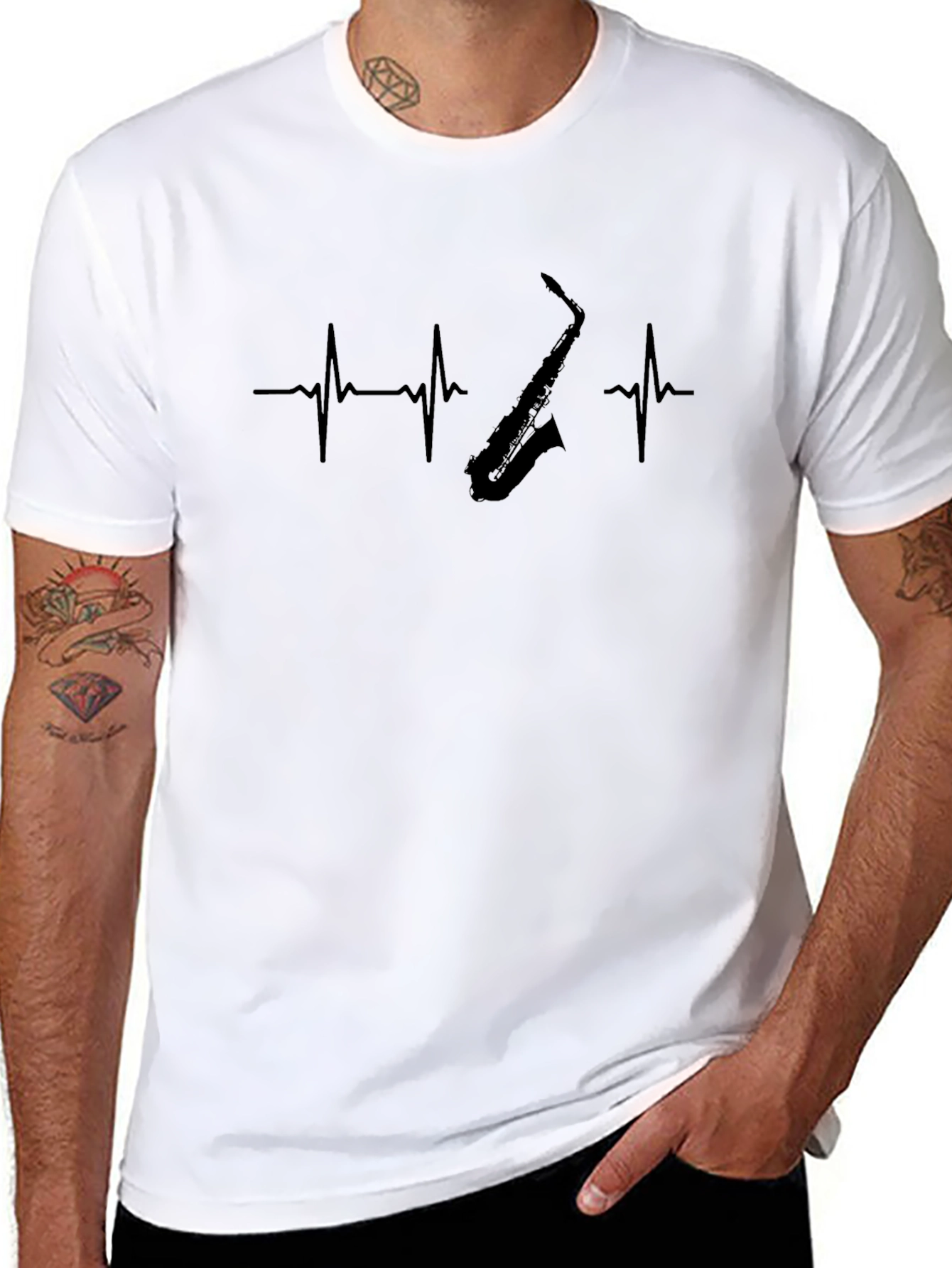 Saxophone Heartbeat Graphic Tee - Music Lover Shirt