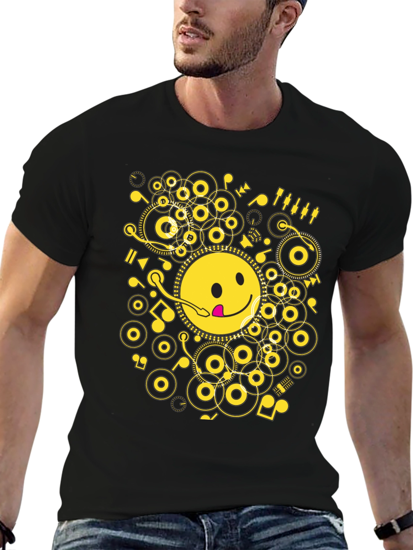 Smiley Face DJ T-Shirt - Music Lover Tee