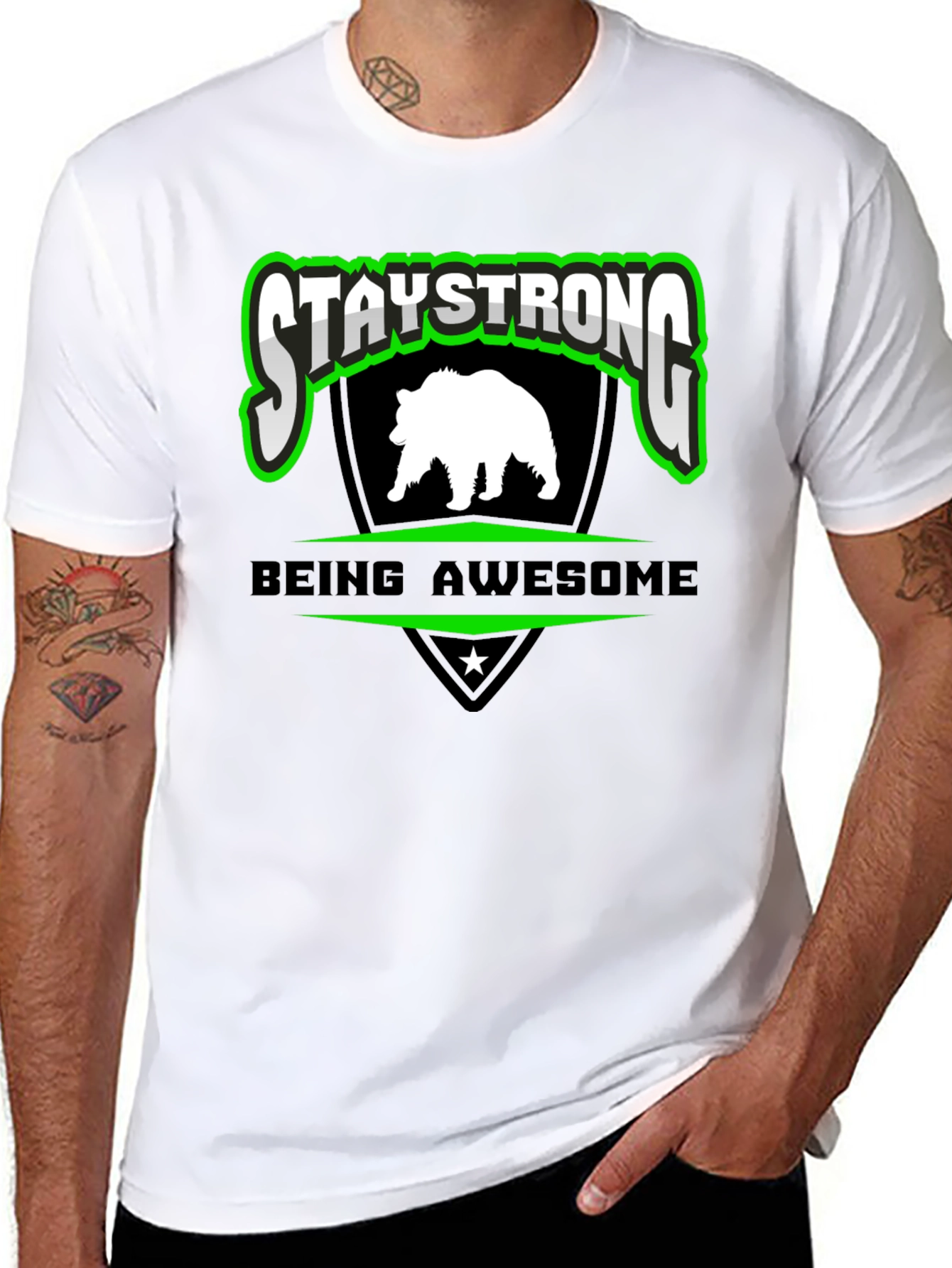 Stay Strong Bear Graphic Black T-Shirt