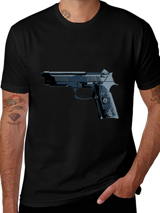 Gun Graphic Tee - Black Casual Style