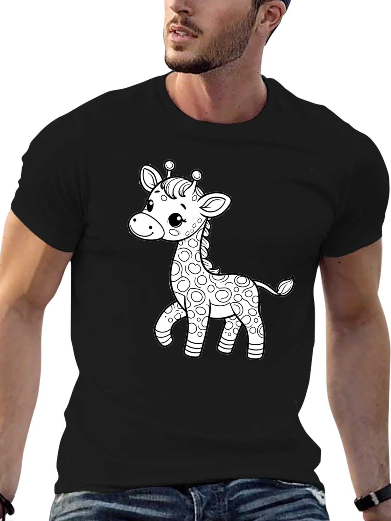 Cute Giraffe Graphic Tee - Black