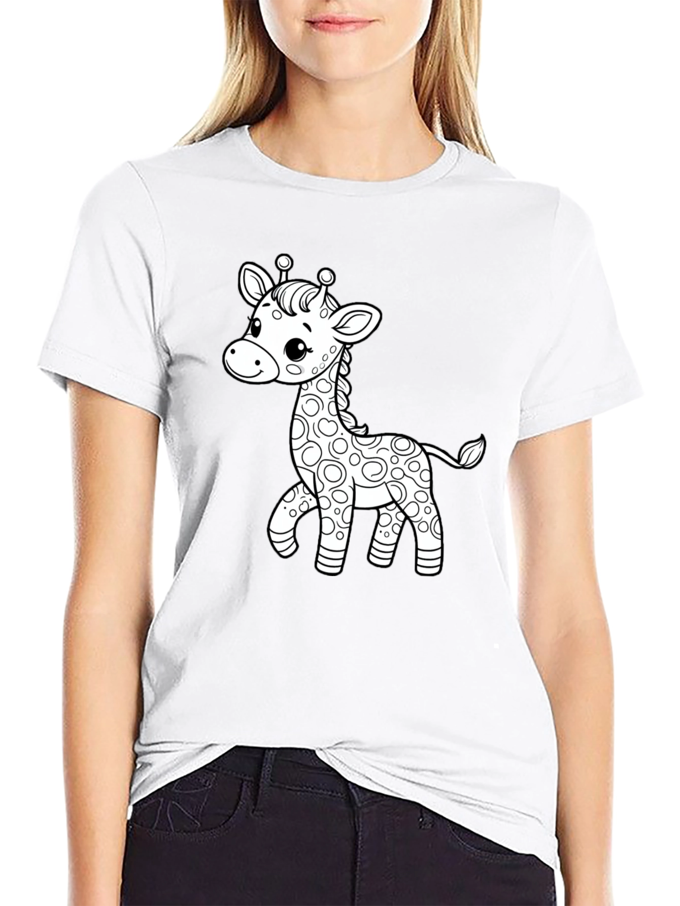 Cute Giraffe Graphic Tee - Black