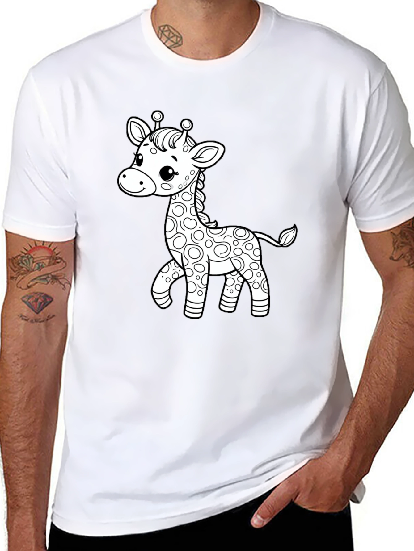 Cute Giraffe Graphic Tee - Black