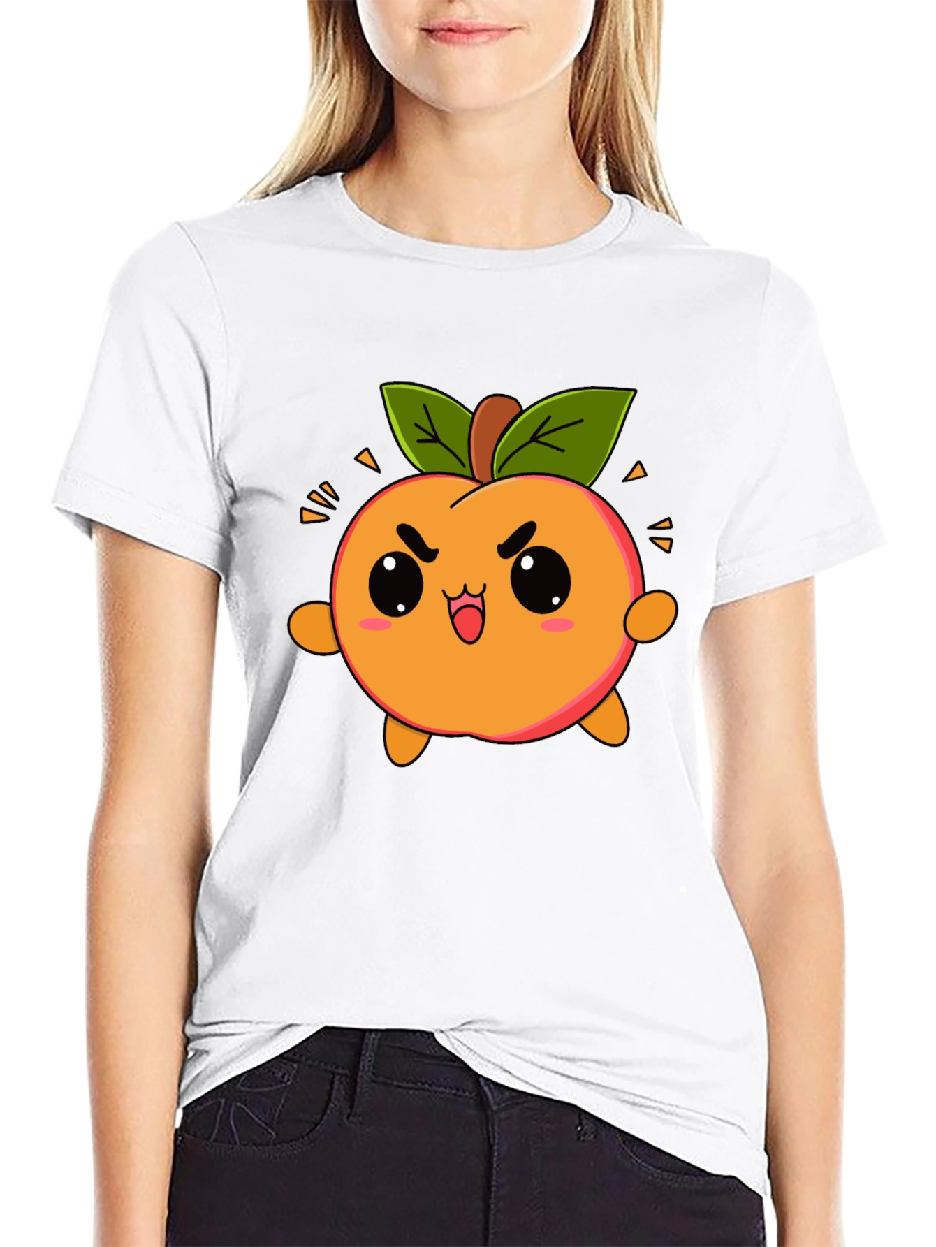 Kawaii Peach Graphic Tee - Cute Cartoon Fruit Shirt