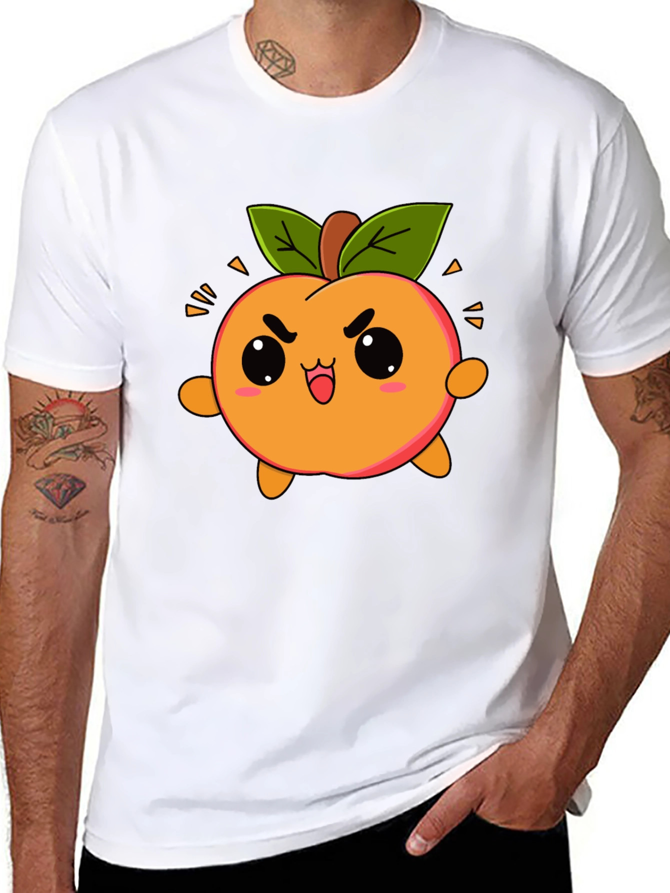 Kawaii Peach Graphic Tee - Cute Cartoon Fruit Shirt