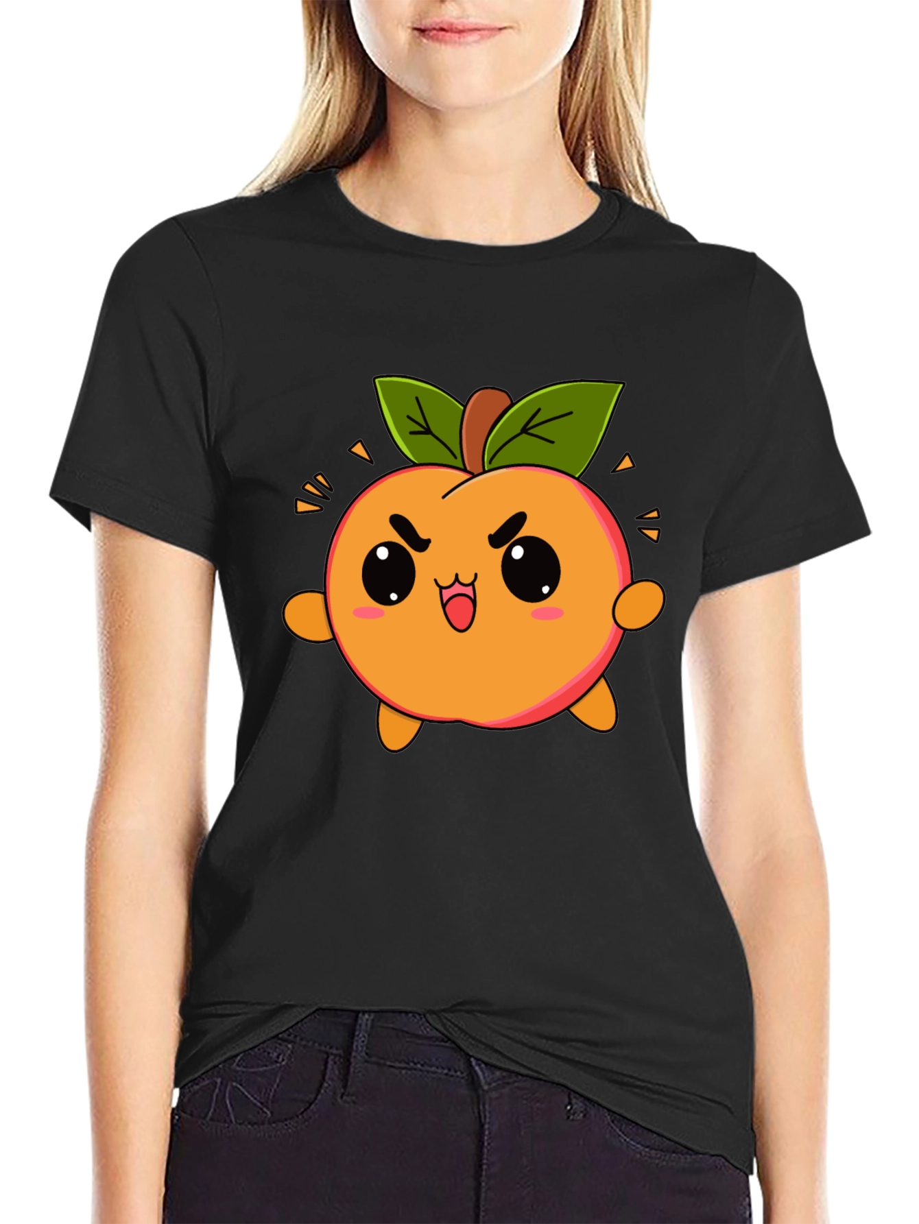 Kawaii Peach Graphic Tee - Cute Cartoon Fruit Shirt