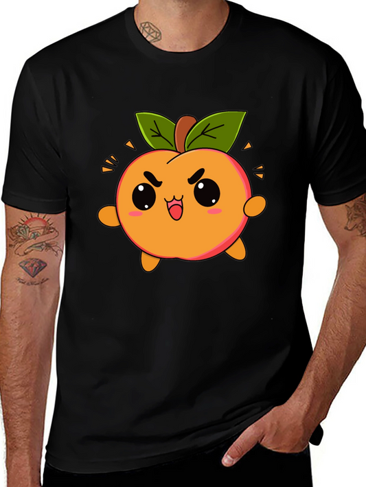 Kawaii Peach Graphic Tee - Cute Cartoon Fruit Shirt