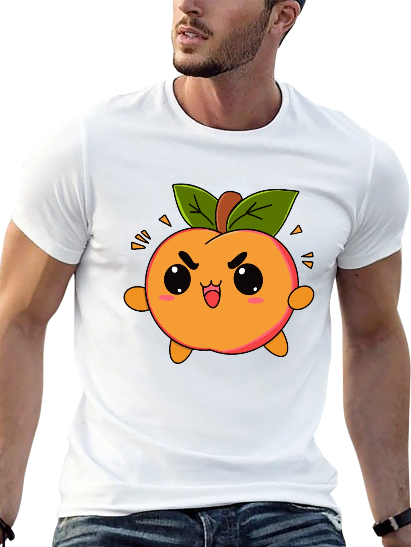 Kawaii Peach Graphic Tee - Cute Cartoon Fruit Shirt
