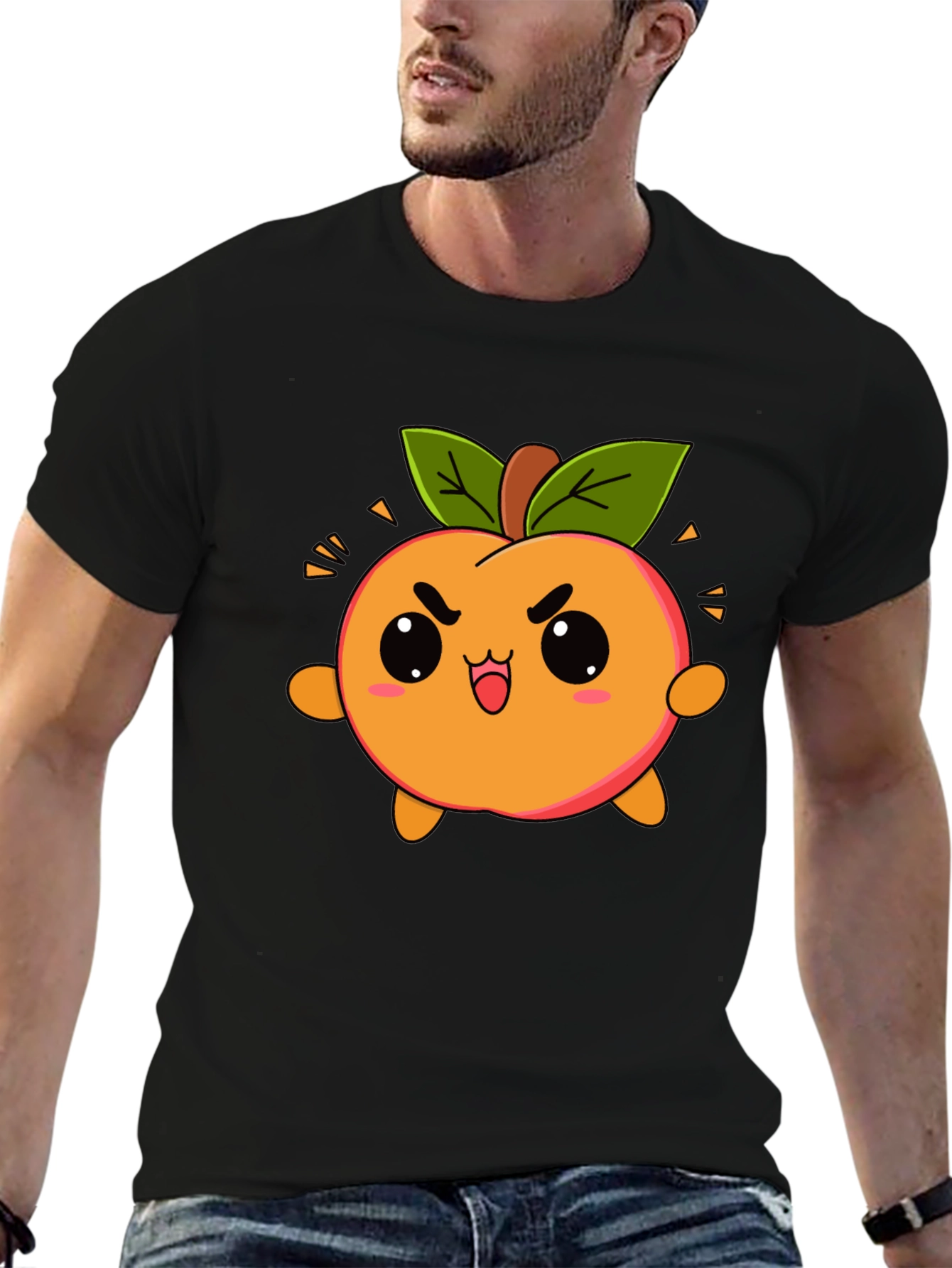 Kawaii Peach Graphic Tee - Cute Cartoon Fruit Shirt