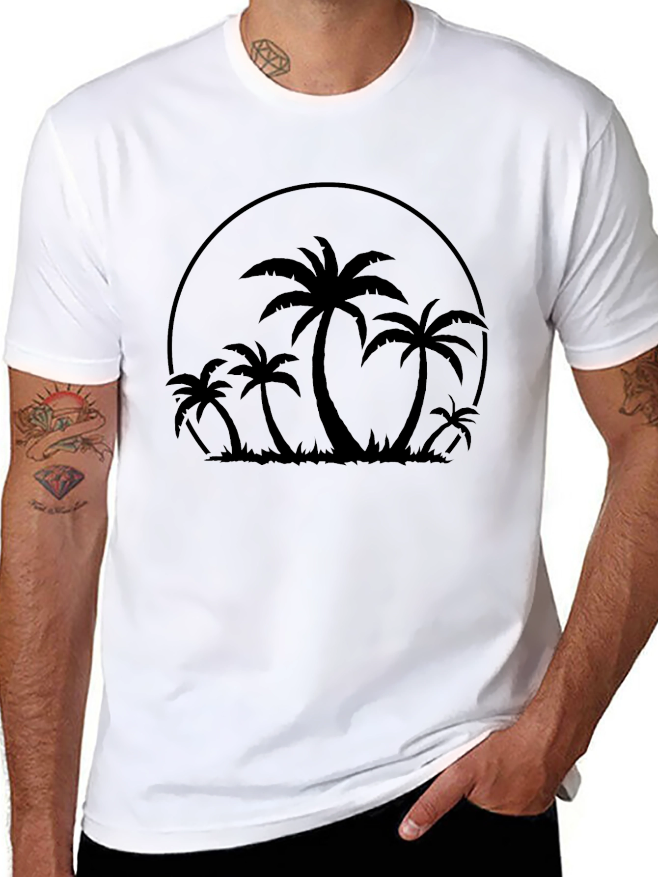 Tropical Palm Tree Graphic T-Shirt - Black