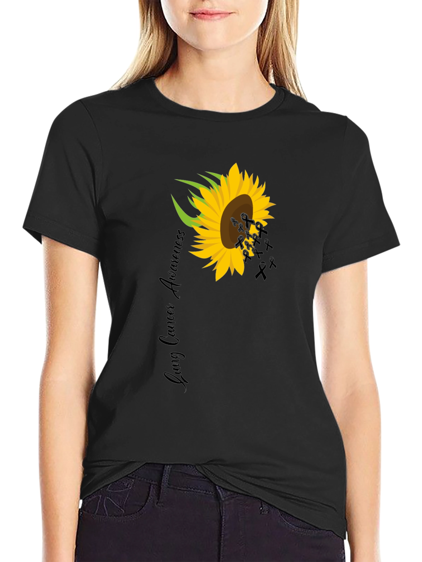 Lung Cancer Awareness Sunflower Ribbon T-Shirt