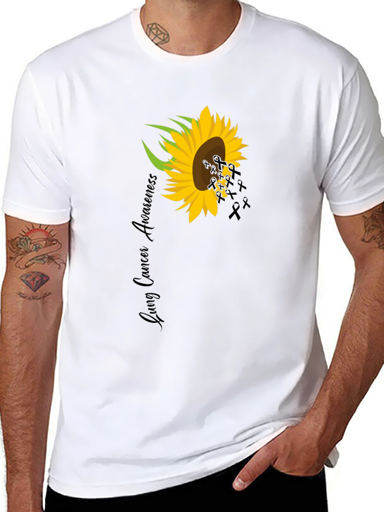 Lung Cancer Awareness Sunflower Ribbon T-Shirt