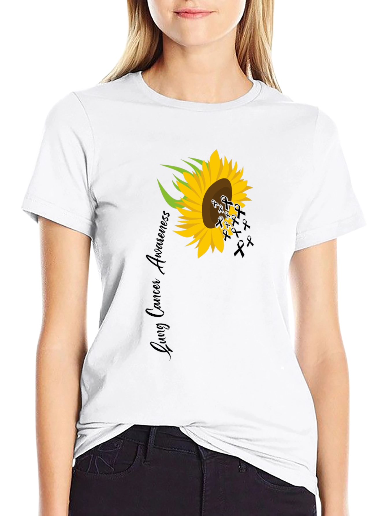 Lung Cancer Awareness Sunflower Ribbon T-Shirt