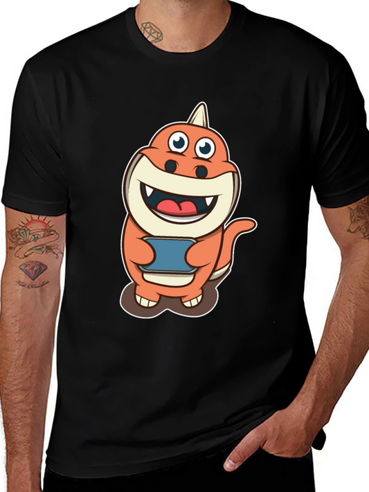 Cartoon Dino Gamer T-Shirt - Black Cotton Tee