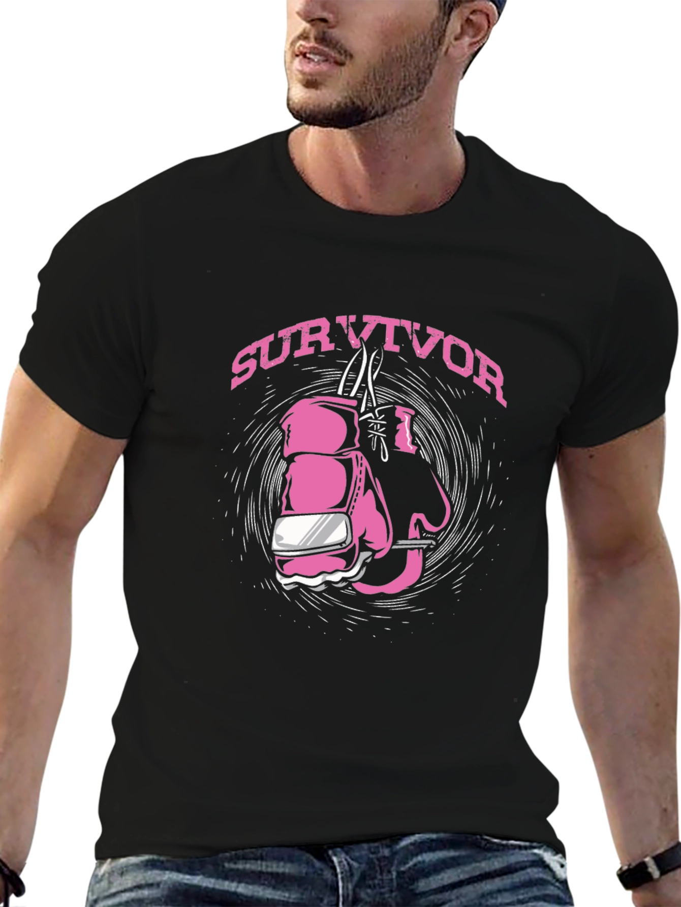 Survivor Boxing Gloves Graphic Tee - Black