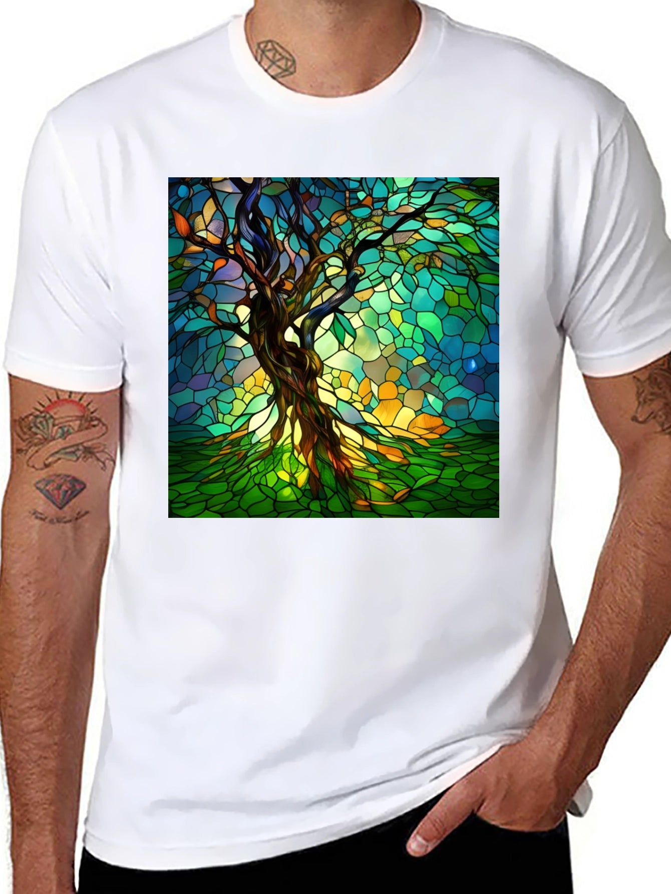 Stained Glass Tree Graphic T-Shirt