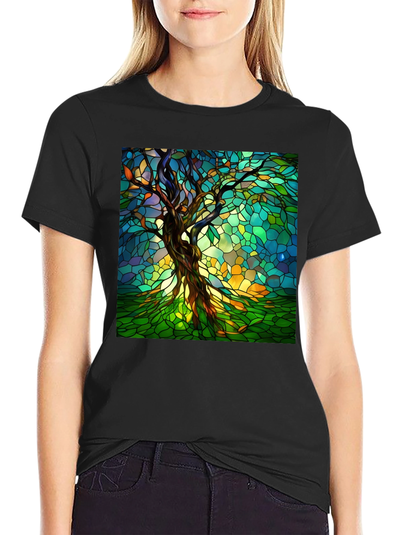 Stained Glass Tree Graphic T-Shirt