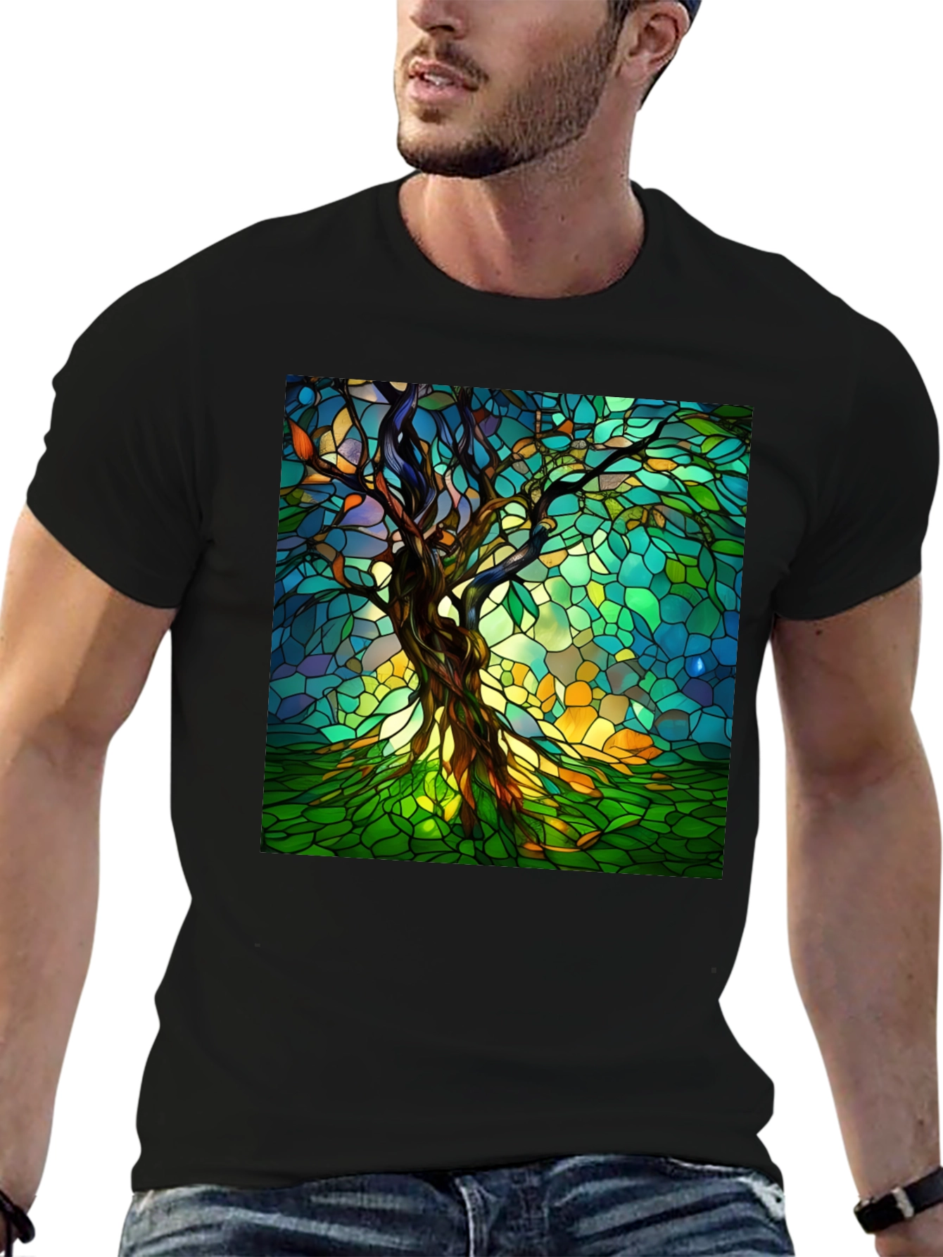 Stained Glass Tree Graphic T-Shirt