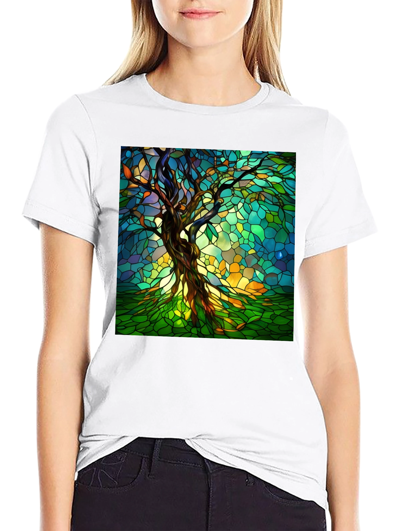 Stained Glass Tree Graphic T-Shirt