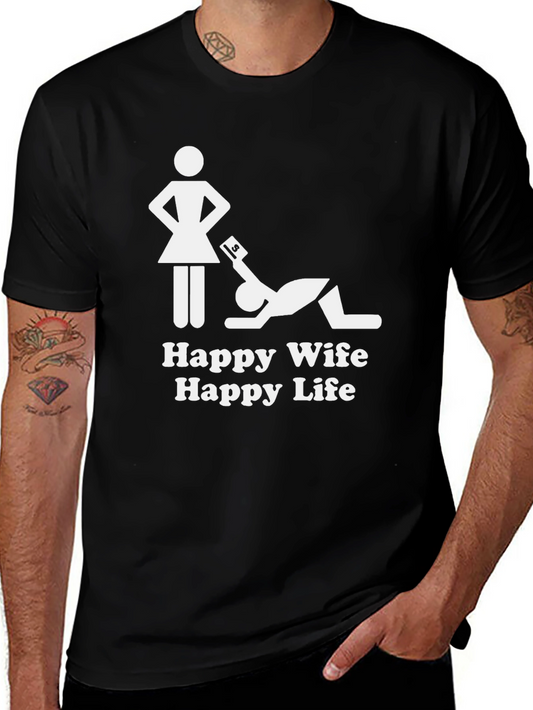 Happy Wife Happy Life T-Shirt - Black Graphic Tee