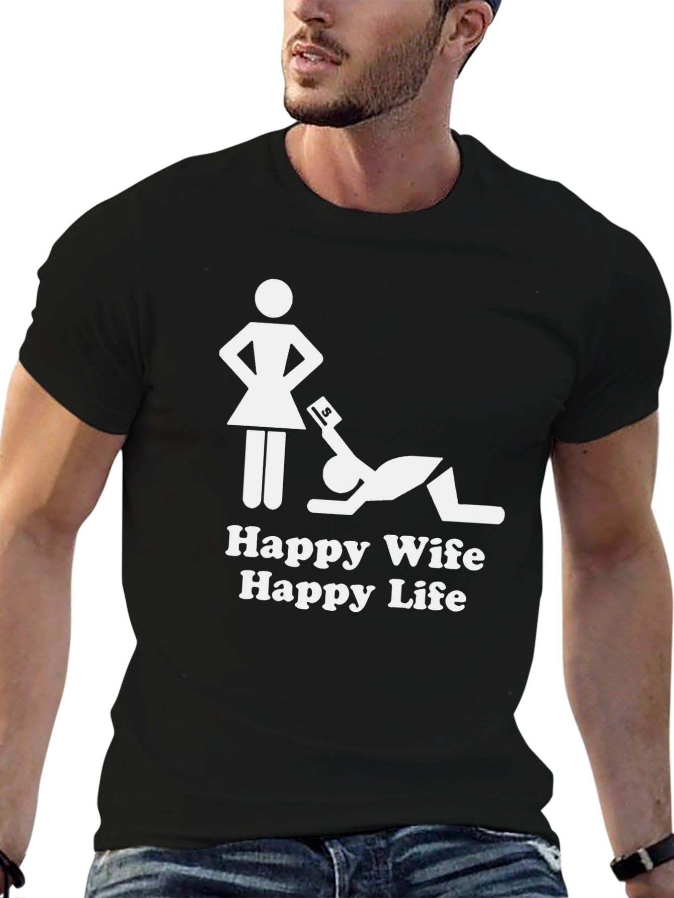 Happy Wife Happy Life T-Shirt - Black Graphic Tee