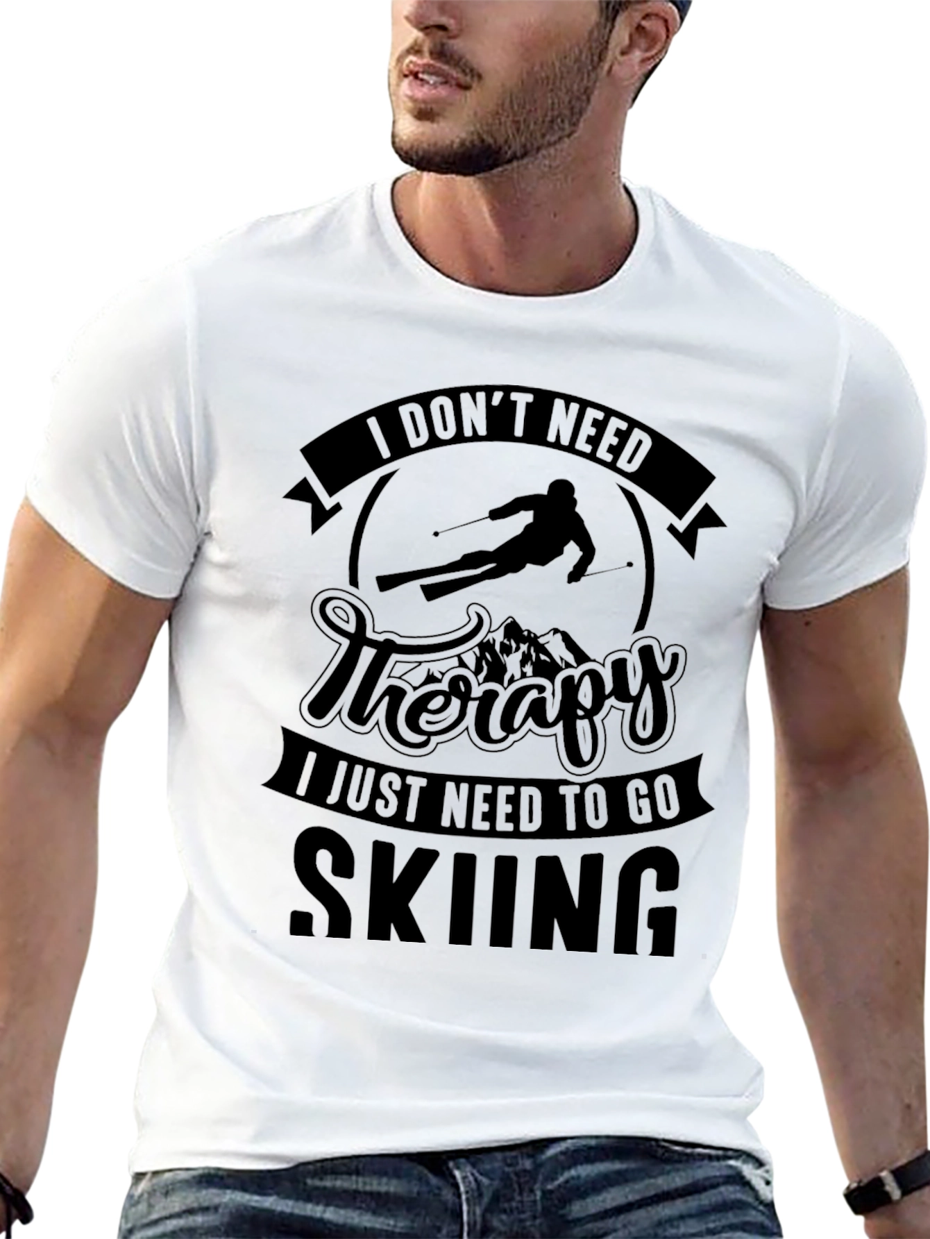 Skiing Therapy Black Graphic Tee