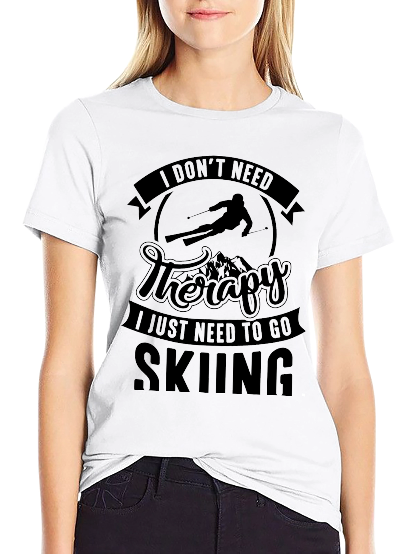 Skiing Therapy Black Graphic Tee
