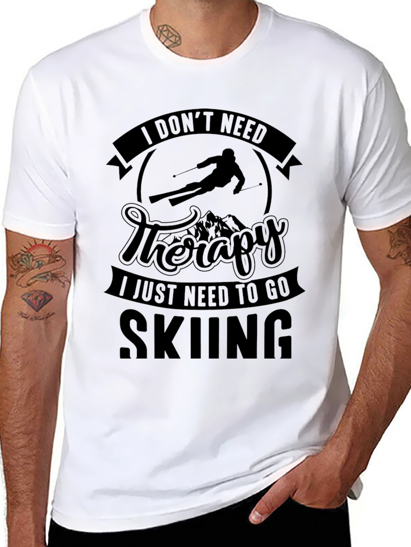 Skiing Therapy Black Graphic Tee
