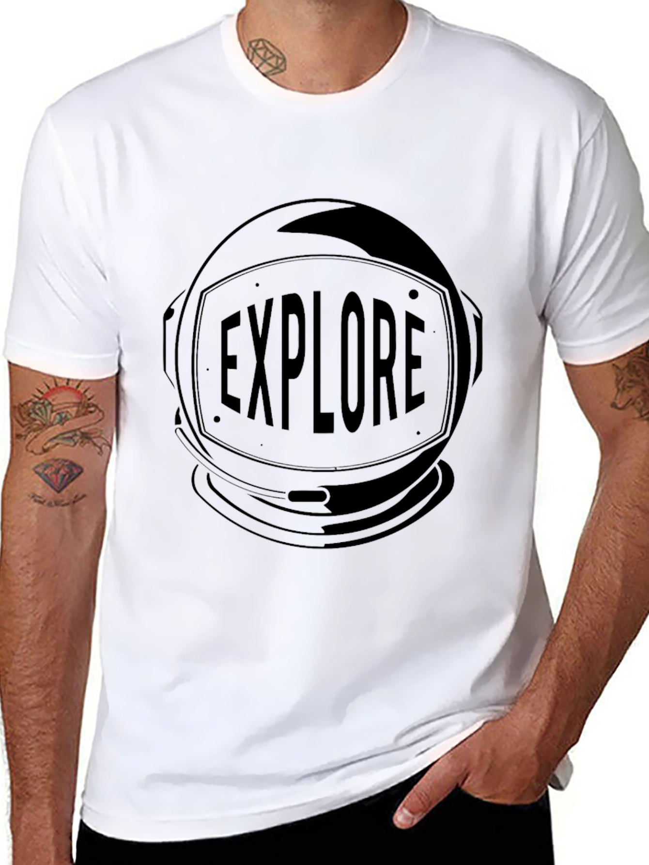 Explore Astronaut Helmet Graphic Black T-Shirt