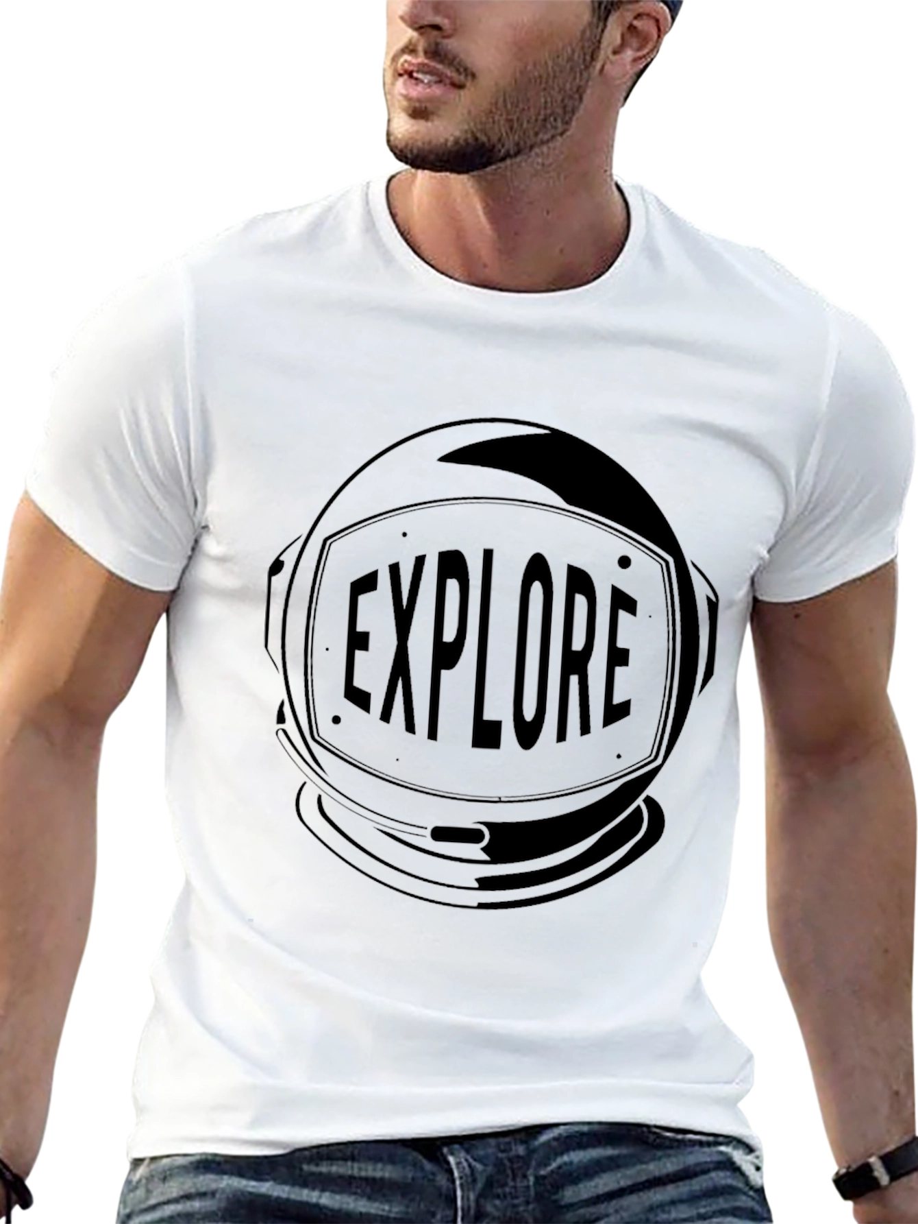 Explore Astronaut Helmet Graphic Black T-Shirt