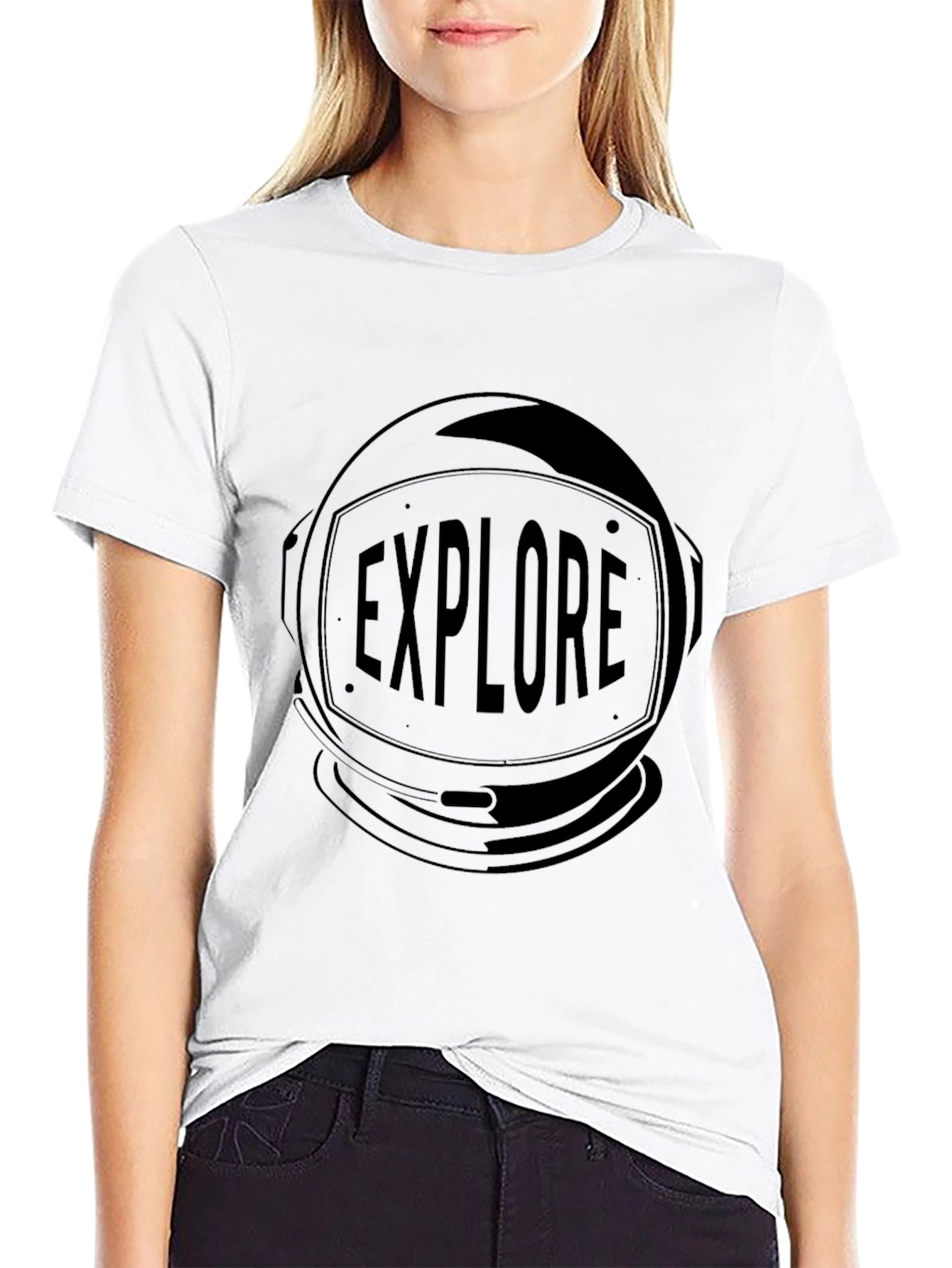 Explore Astronaut Helmet Graphic Black T-Shirt