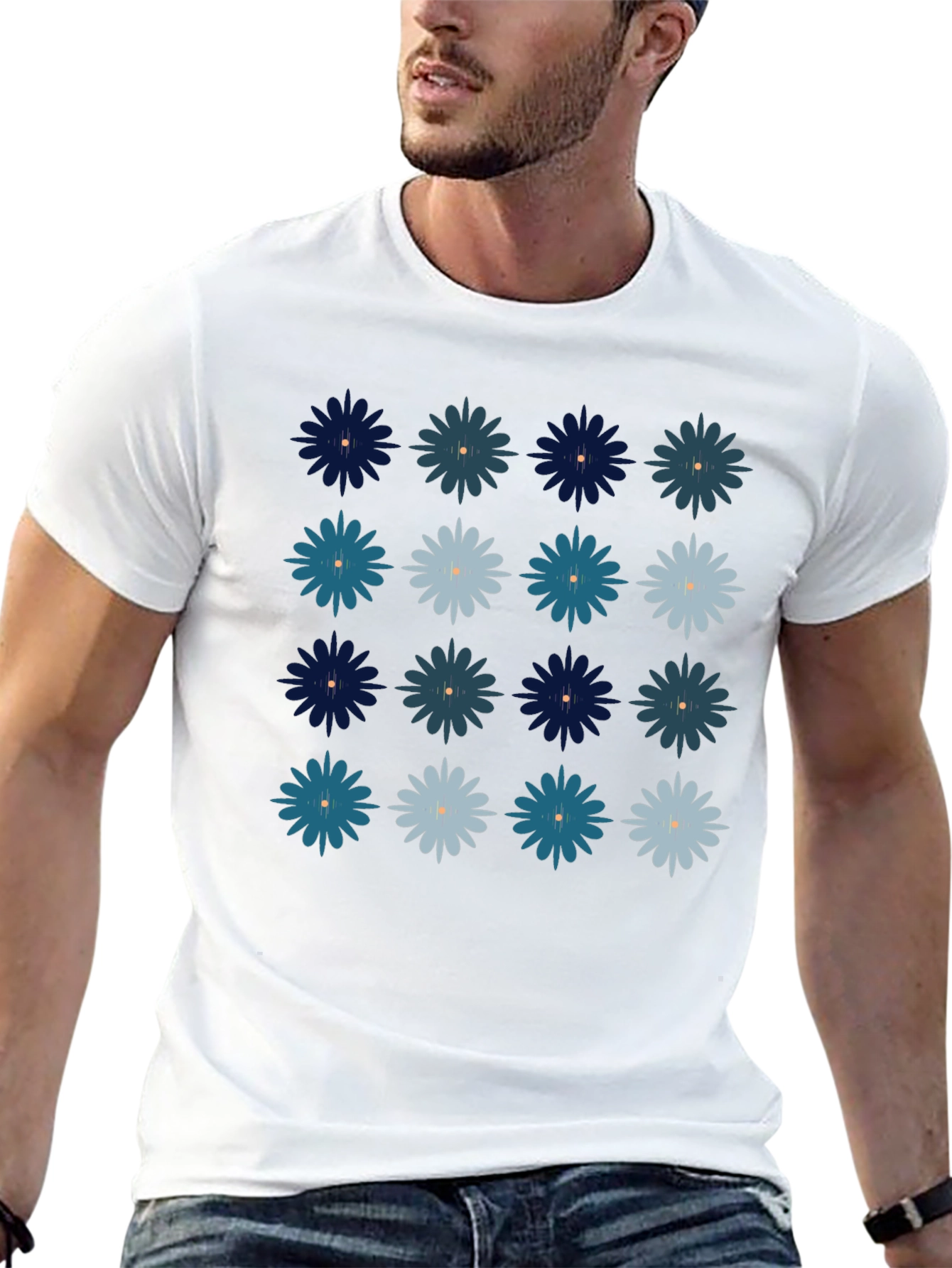 Floral Pattern Mens Black T-Shirt