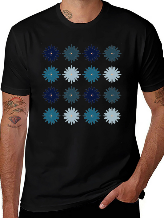 Floral Pattern Mens Black T-Shirt