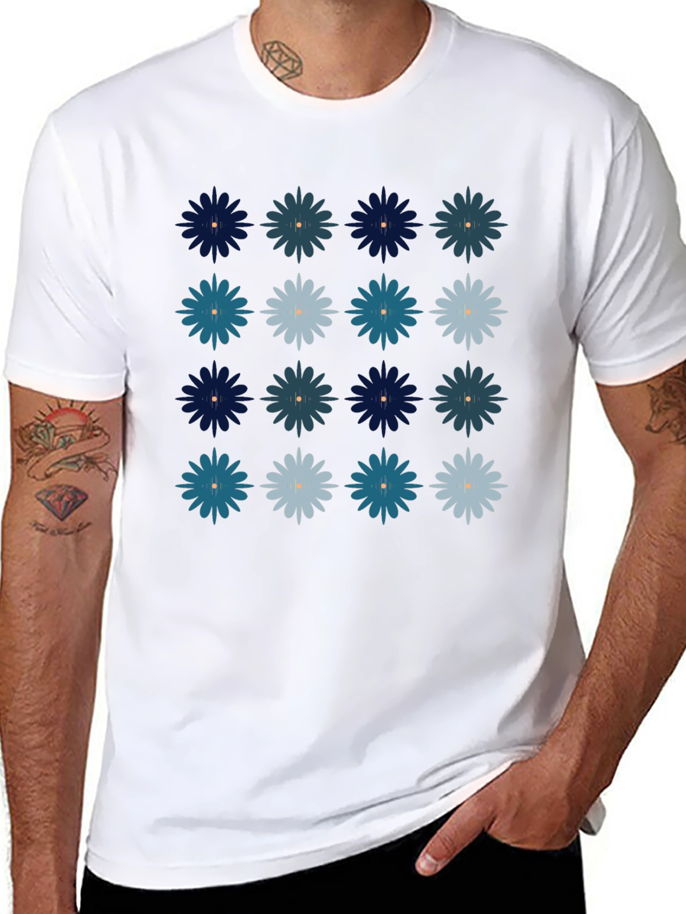 Floral Pattern Mens Black T-Shirt