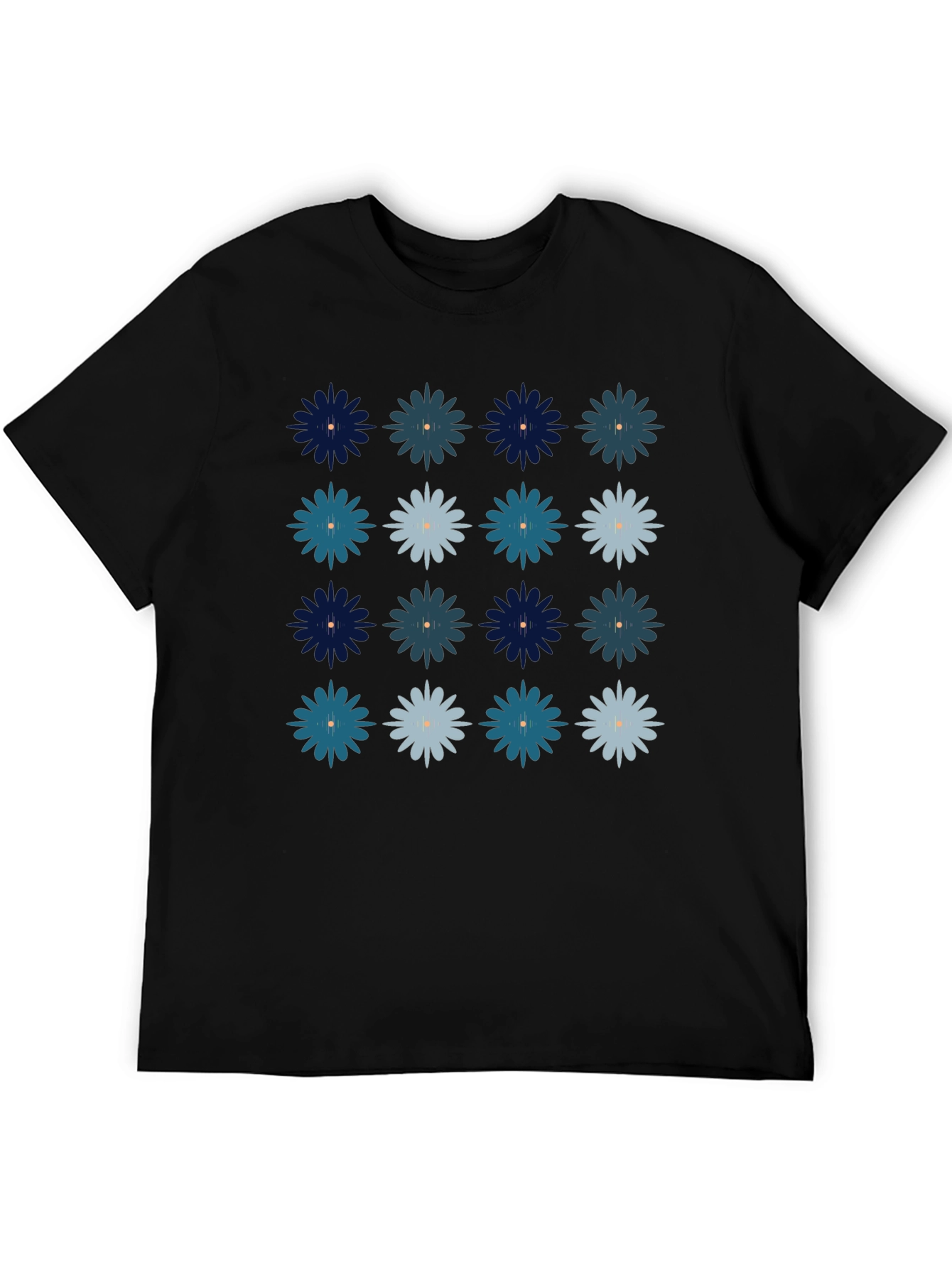 Floral Pattern Mens Black T-Shirt